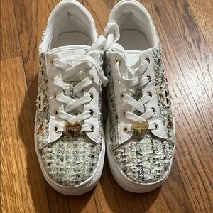 Karl Lagerfeld Chic Tweed Sneakers with Gold Accents